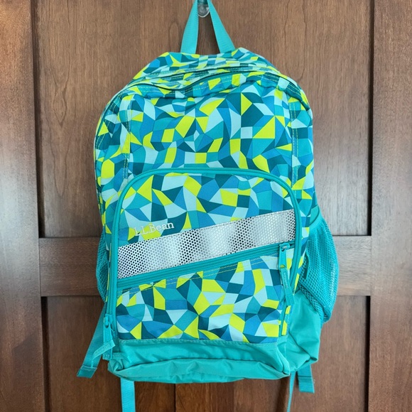 L.L. Bean Kids Backpack - Teal and Lime Geometric - Picture 1 of 3